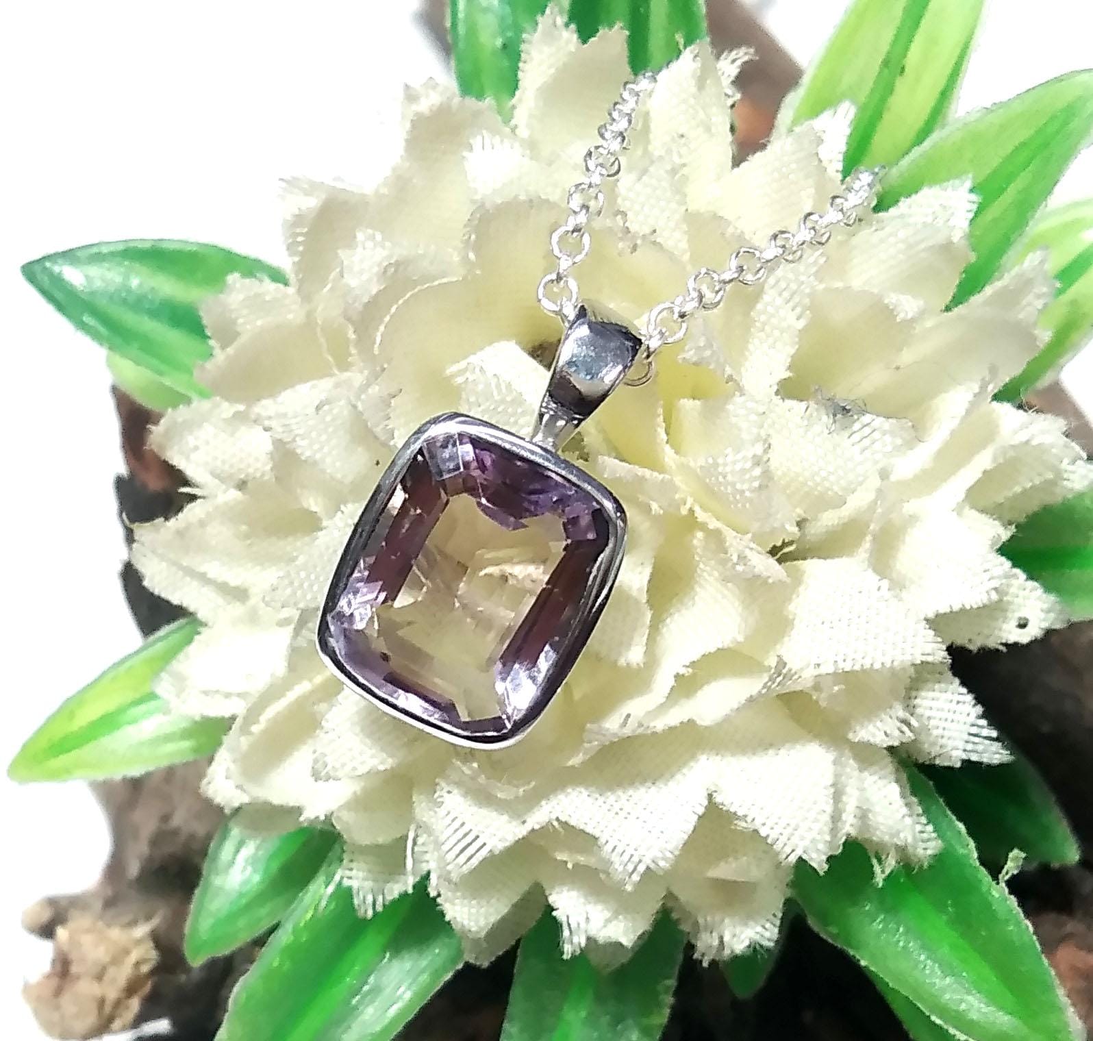 Amethyst Gemstone Pendant, 925 Starling Silver Pendant Necklace Chain, Amethyst Pendant, Handmade Jewelry Stone Size 13x10mm Gift Pendant